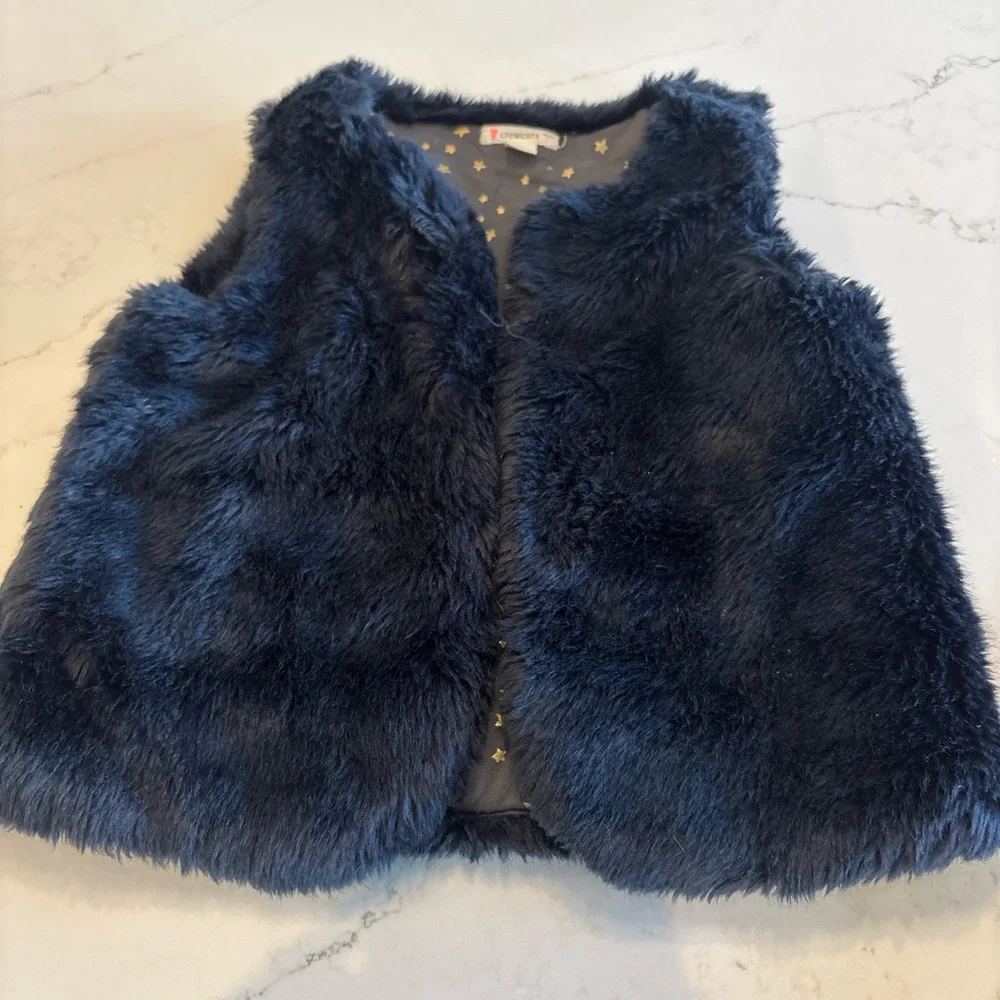 Crewcuts Navy Faux Fur Vest with Gold Star Lining